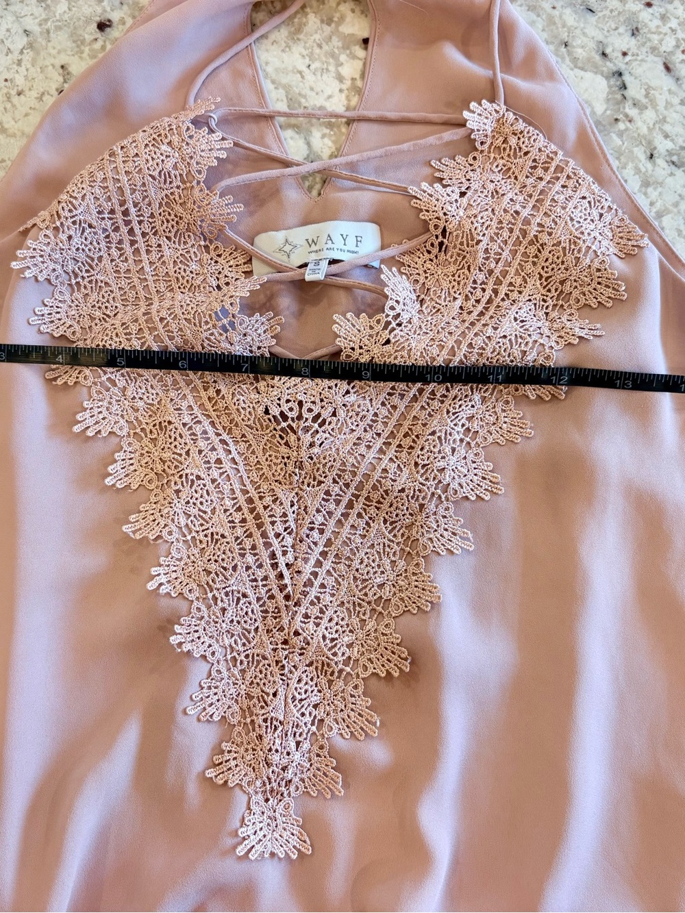 WAYF Posie Lace Trim Cami Bodysuit Dusty Rose Mauve Lace-Up Front Sz S